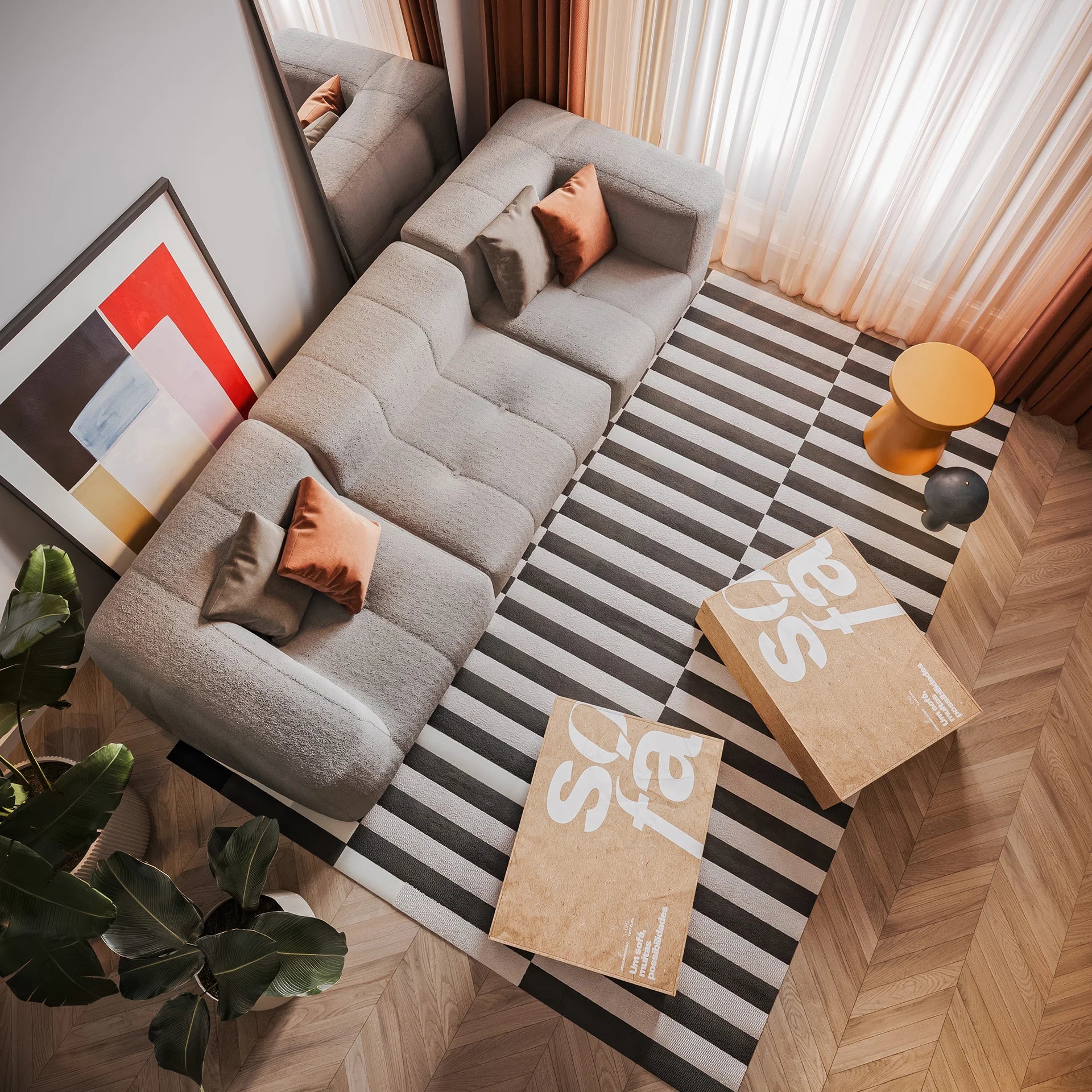 Sofá na Caixa modular 3 lugares em Boucle - Cinza