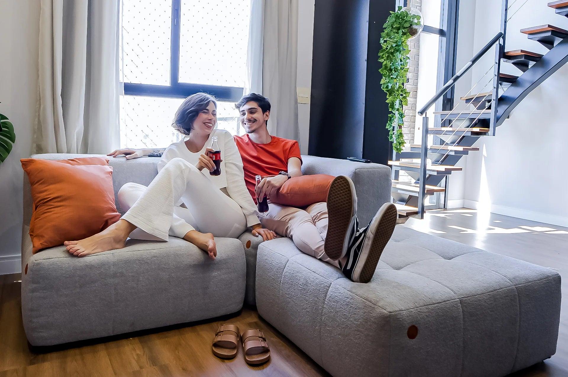 Sofá na Caixa modular 3 lugares em Boucle - Cinza - Sofá na Caixa